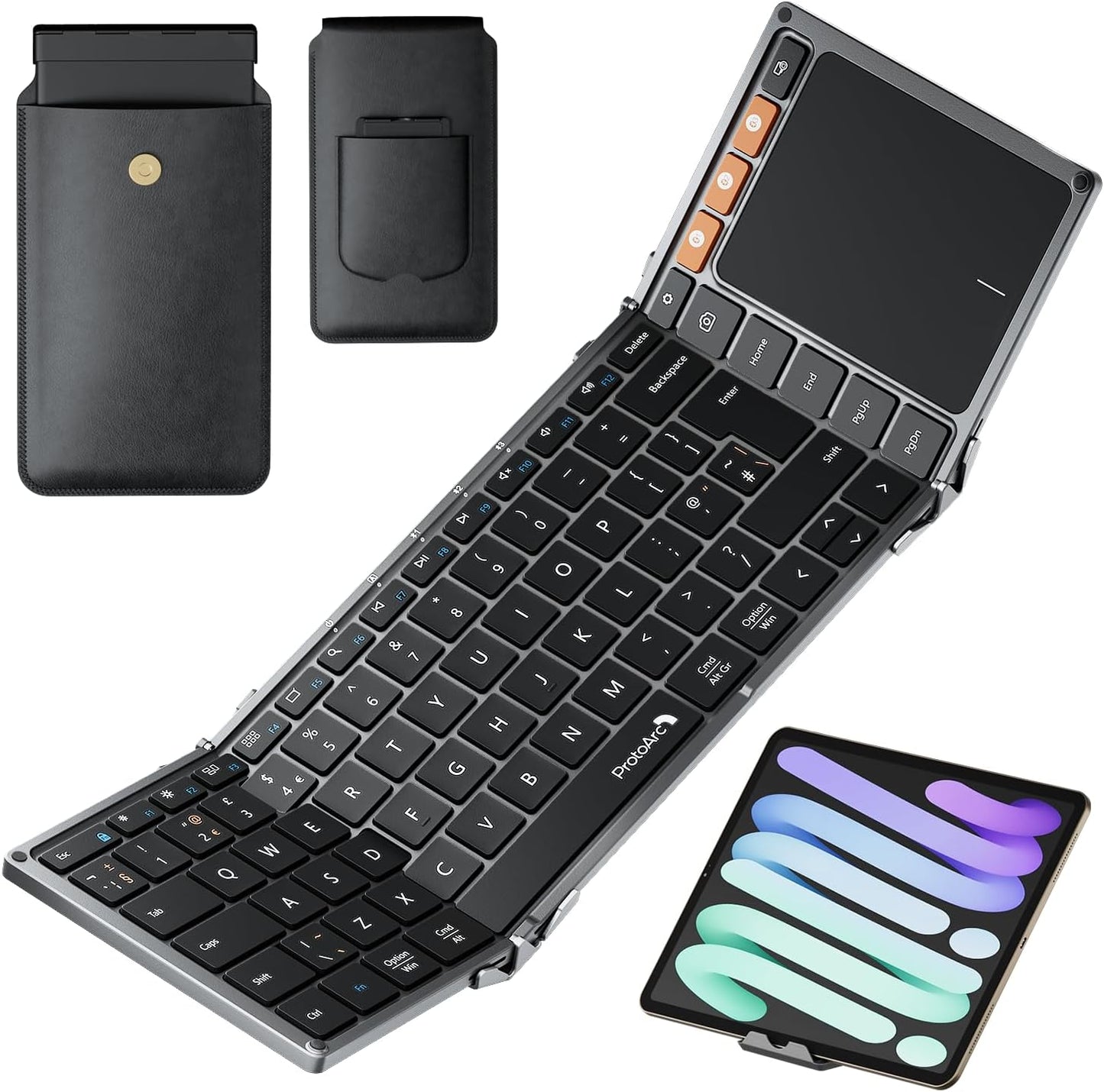 ProtoArc XK01‑TP Foldable Bluetooth Keyboard with Touchpad – Portable Travel Keyboard (Black)