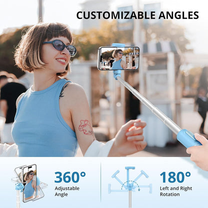 ATUMTEK 1.4m Selfie Stick Tripod – Extendable Aluminium with Bluetooth Remote for iPhone, Samsung & More | Light Blue | UK