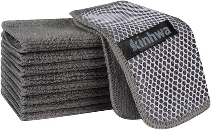 Microfibre Dish Cloths 6-Pack | Super Absorbent Quick-Dry Kitchen Cleaning Cloths with Scrubbing Side — 30 x 30 cm