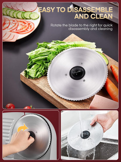 Fohere Electric Meat Slicer – 200W with 19cm Blade, 0–15mm Adjustable Thickness, Safety Pusher | Silver | UK