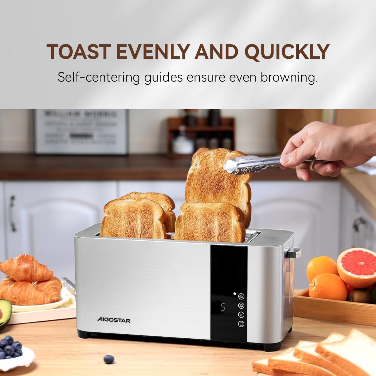 4-Slice Long Slot Toaster | Stainless Steel, LCD Touch Control, 7 Browning Levels, 1400W