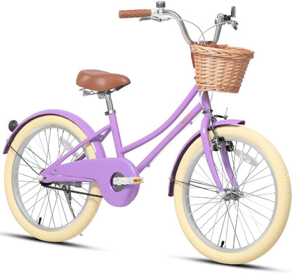 GLERC Little Molly Kids Retro Girls Bike with Basket, Stabilisers and Kickstand