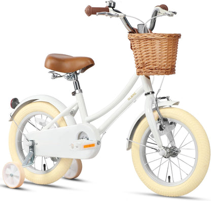 GLERC Little Molly Kids Retro Girls Bike with Basket, Stabilisers and Kickstand