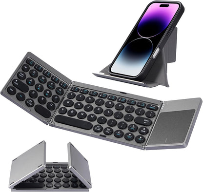 SOPPY Foldable Bluetooth Keyboard with Touchpad – USB Rechargeable Tri‑Fold Mini Wireless