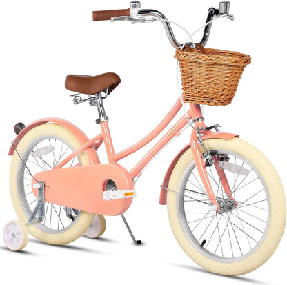 GLERC Little Molly Kids Retro Girls Bike with Basket, Stabilisers and Kickstand