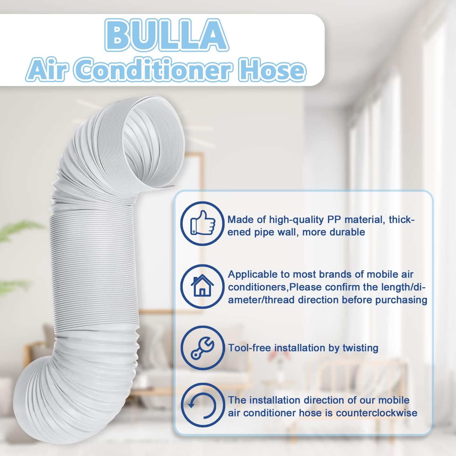 BULLA Air Conditioner Exhaust Hose Extension – 5.9’’/5.12’’ Diameter 118’’ Long Portable AC Vent Hose Anti-Clockwise