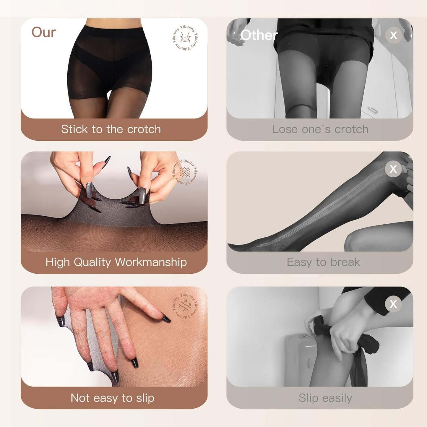 Yilanmy Sheer Tights for Women – 15 Denier High Waist Control Top Pantyhose