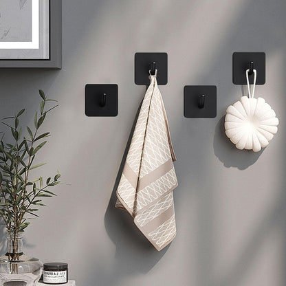 Self‑Adhesive Hooks 4‑Pack – Stainless Steel Stick‑On Wall Hooks, No‑Drill, Black