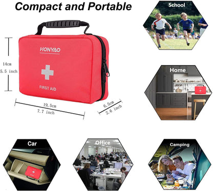 HONYAO® First Aid Kit 220 Pcs – Emergency Medical Kit with Waterproof Nylon Case – Home Car Office School & Outdoor
