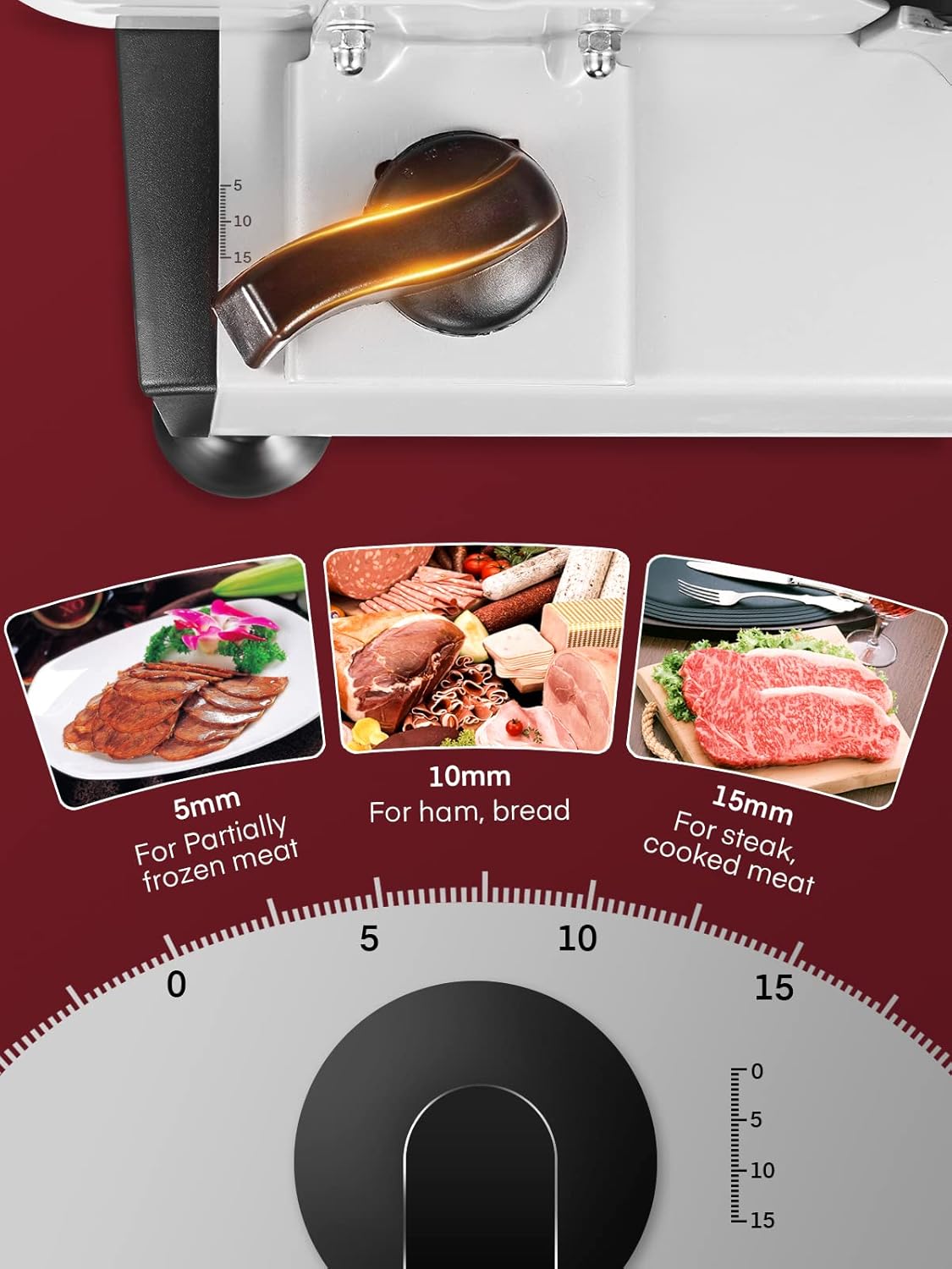 Fohere Electric Meat Slicer – 200W with 19cm Blade, 0–15mm Adjustable Thickness, Safety Pusher | Silver | UK