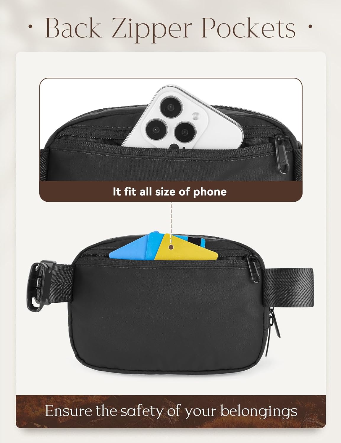 BALEAF Belt Bag Women Crossbody Fanny Pack Fashion Waist Packs Adjustable Strap Black 1L