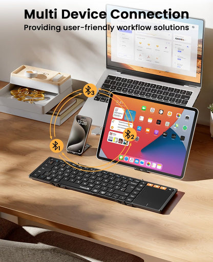 ProtoArc XK01‑TP Foldable Bluetooth Keyboard with Touchpad – Portable Travel Keyboard (Black)