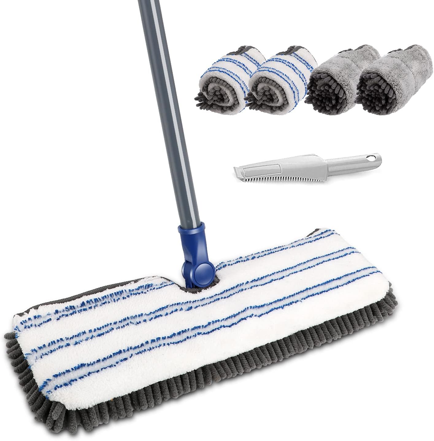Masthome Flat Mop for Floor Cleaning – Double-Sided Microfibre Mop with 4 Washable Pads