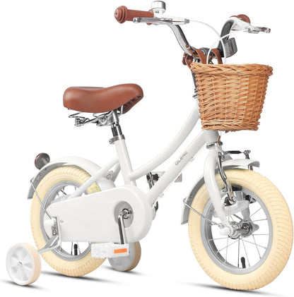 GLERC Little Molly Kids Retro Girls Bike with Basket, Stabilisers and Kickstand