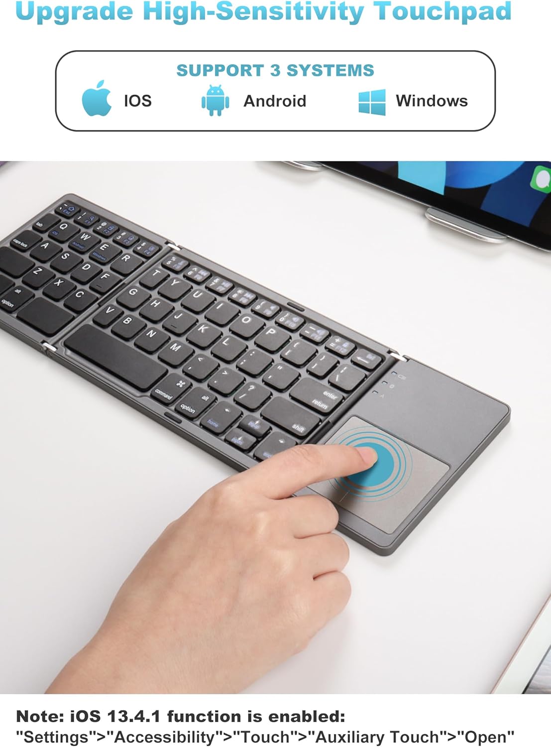 SOPPY Foldable Bluetooth Keyboard with Touchpad – USB Rechargeable Tri‑Fold Mini Wireless