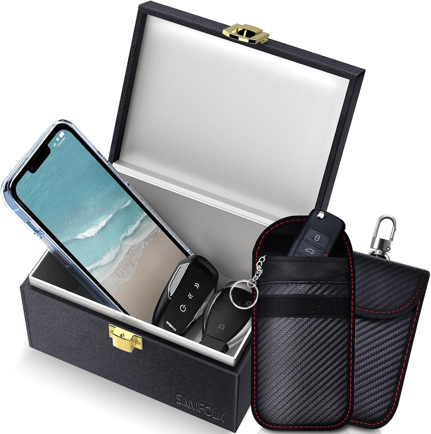 Faraday Box 3-Piece Set | Car Key Signal Blocker, RFID Anti-Theft Protection with Phone & Key Pouches