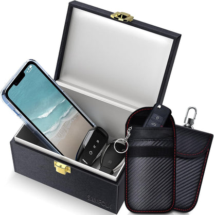 Faraday Box 3-Piece Set | Car Key Signal Blocker, RFID Anti-Theft Protection with Phone & Key Pouches