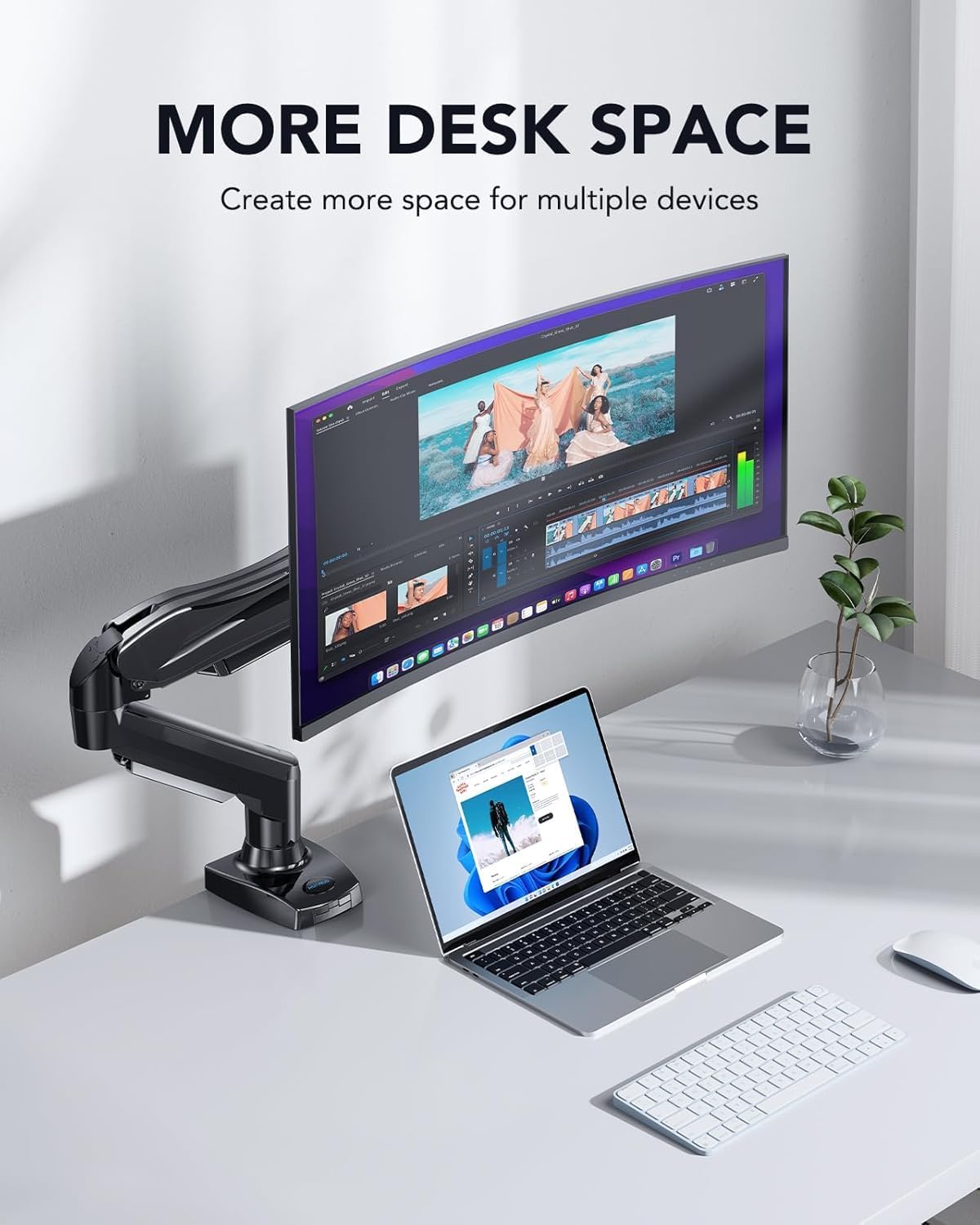 Single Monitor Arm Desk Mount | 13–32” Screens, Tool-Free Height Adjust, Tilt Swivel Rotate, VESA 75/100mm — Black