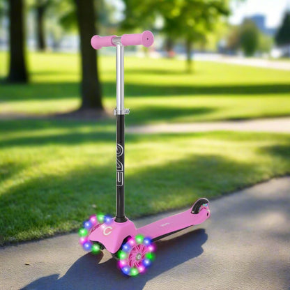 Evo Light‑Up Mini Cruiser Kids' Scooter – 3‑Wheel with LED Wheels, Adjustable Height | Ages 2–7 | Pink/Black | UK