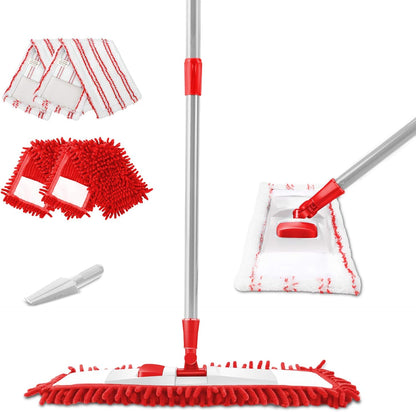 Masthome Flat Mop for Floor Cleaning – Double-Sided Microfibre Mop with 4 Washable Pads