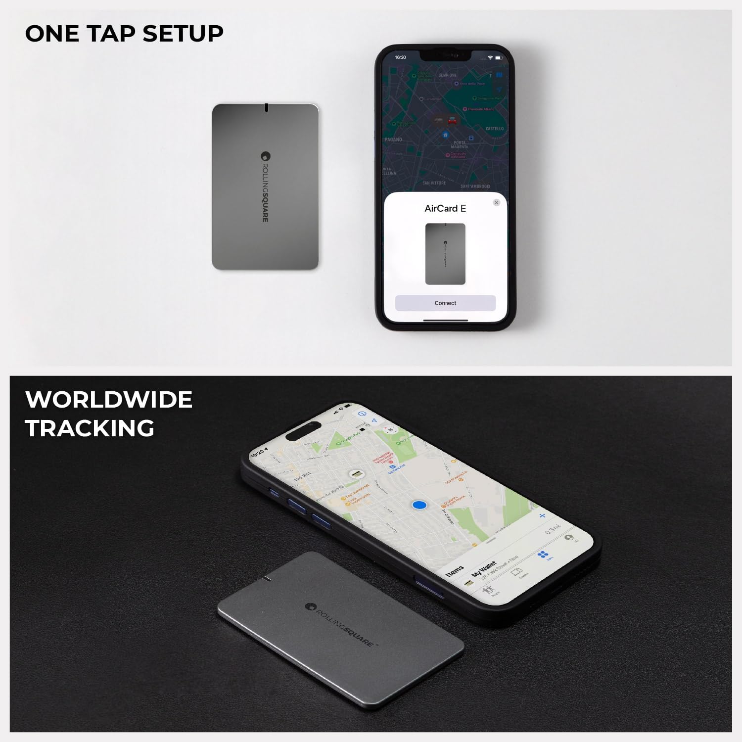 Rolling Square AirCard E – Ultra Slim Bluetooth Tracker & QR Code Business Card | Compatible with Apple Find