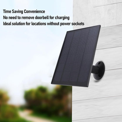8W Solar Panel Charger for Security Cameras – Micro USB + USB‑C, 9.8ft Cable, 360° Adjustable Mount (Black)