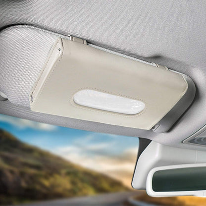 Car Visor Tissue Box – Creamy-White PU Leather Car Tissue Holder, Backseat & Sun Visor Organiser, Rectangular Tissue Dispenser for Car Accessories