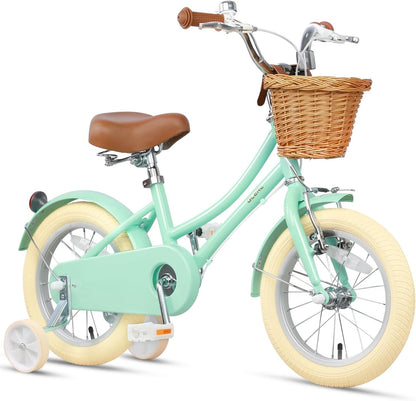 GLERC Little Molly Kids Retro Girls Bike with Basket, Stabilisers and Kickstand