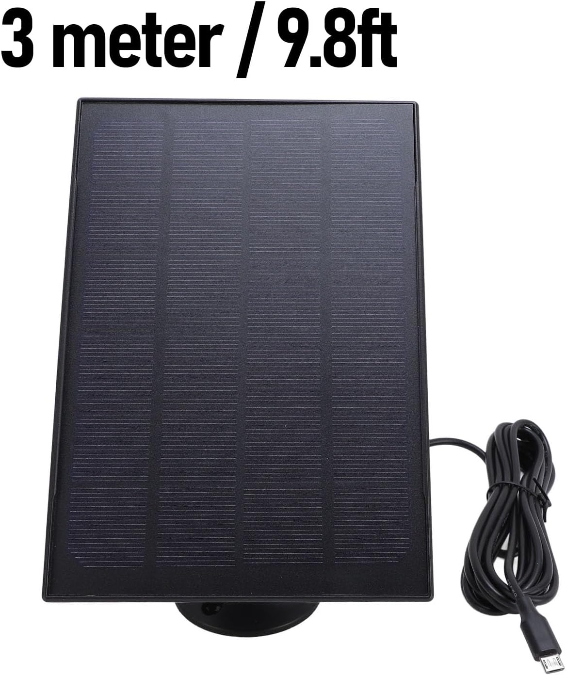 8W Solar Panel Charger for Security Cameras – Micro USB + USB‑C, 9.8ft Cable, 360° Adjustable Mount (Black)