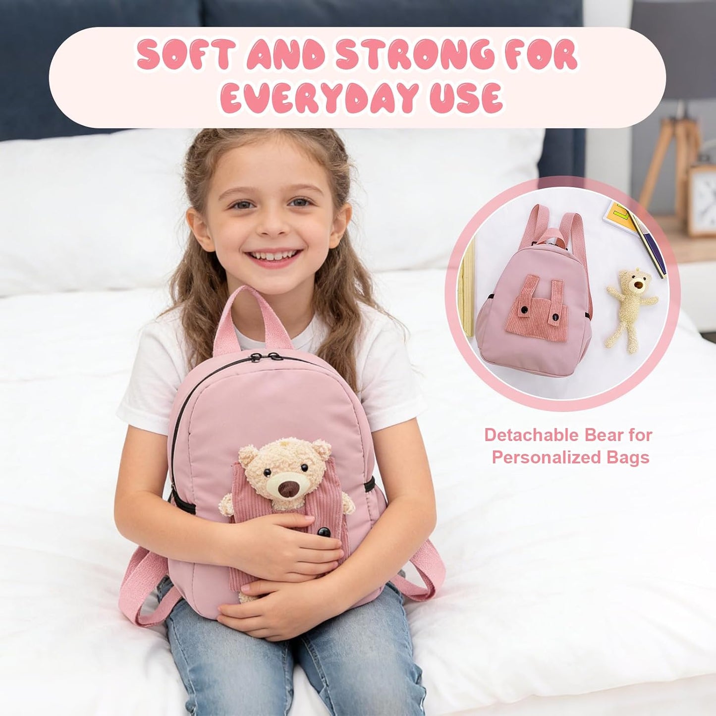Aucuu Cute Bear Kids Backpack | Detachable Teddy | Adjustable Straps | Preschool & Kindergarten | Boys & Girls