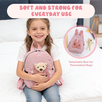 Aucuu Cute Bear Kids Backpack | Detachable Teddy | Adjustable Straps | Preschool & Kindergarten | Boys & Girls