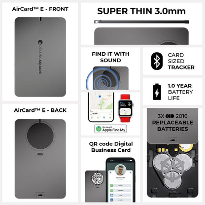 Rolling Square AirCard E – Ultra Slim Bluetooth Tracker & QR Code Business Card | Compatible with Apple Find