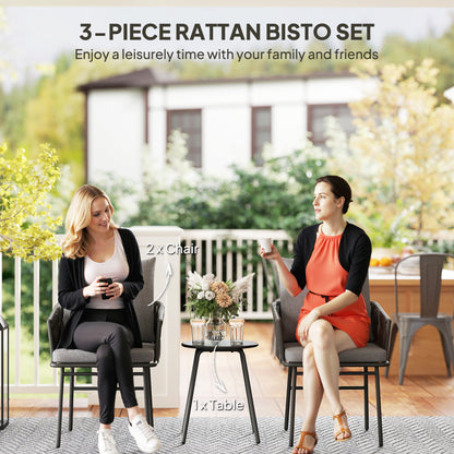Outsunny 3-Piece Rattan Bistro Set | Garden Table & Chairs