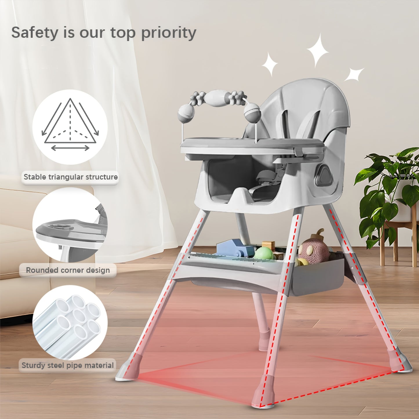 UBRAVOO Adjustable Multifunctional High Chair - Portable Baby Feeding Chair with Removable Tray & Safety Belt | UK