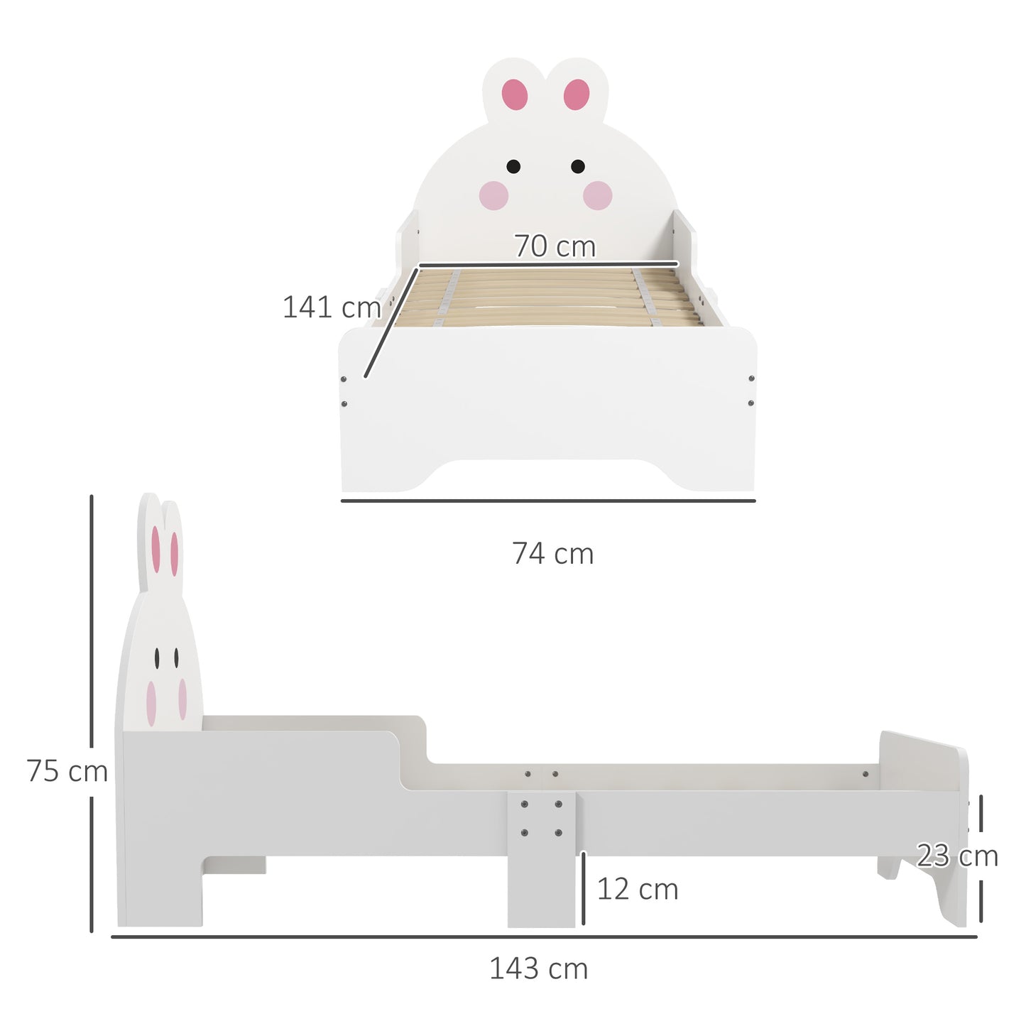 Zonekiz Rabbit‑Design Toddler Bed – Kids Bedroom Furniture (White)