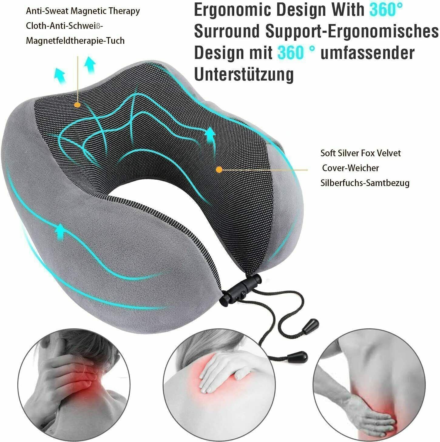 Memory Foam U-Shaped Travel Pillow – Neck Support Soft Headrest for Car Plane & Office – Includes Eye Mask Earplugs &