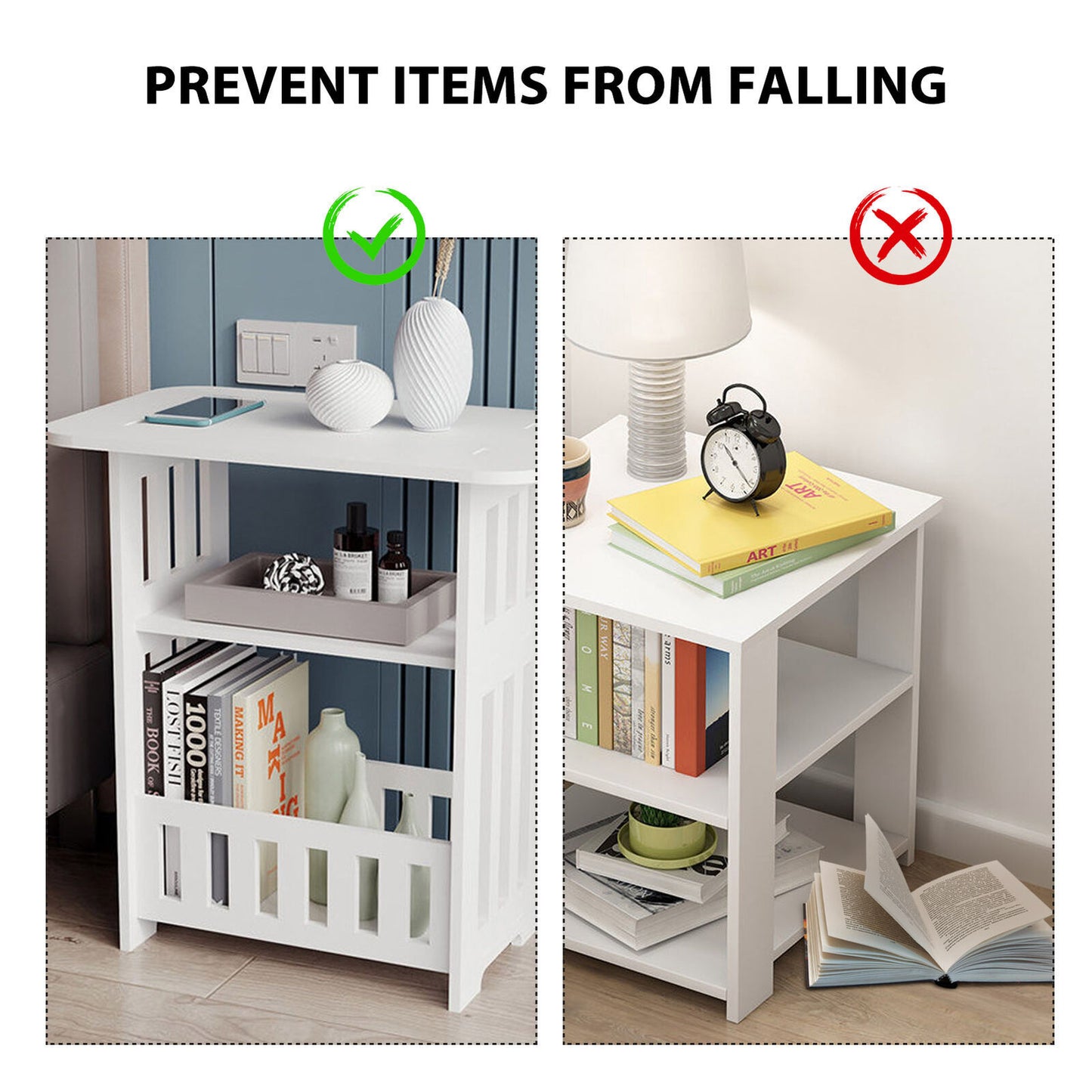 Small Bedside Table Cabinet – Side Coffee Table with Storage Rack | Slim, 2-Tier Design for Bedroom, Living Room, Bathroom