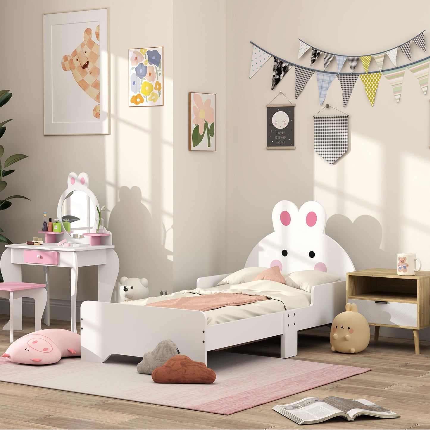 Zonekiz Rabbit‑Design Toddler Bed – Kids Bedroom Furniture (White)