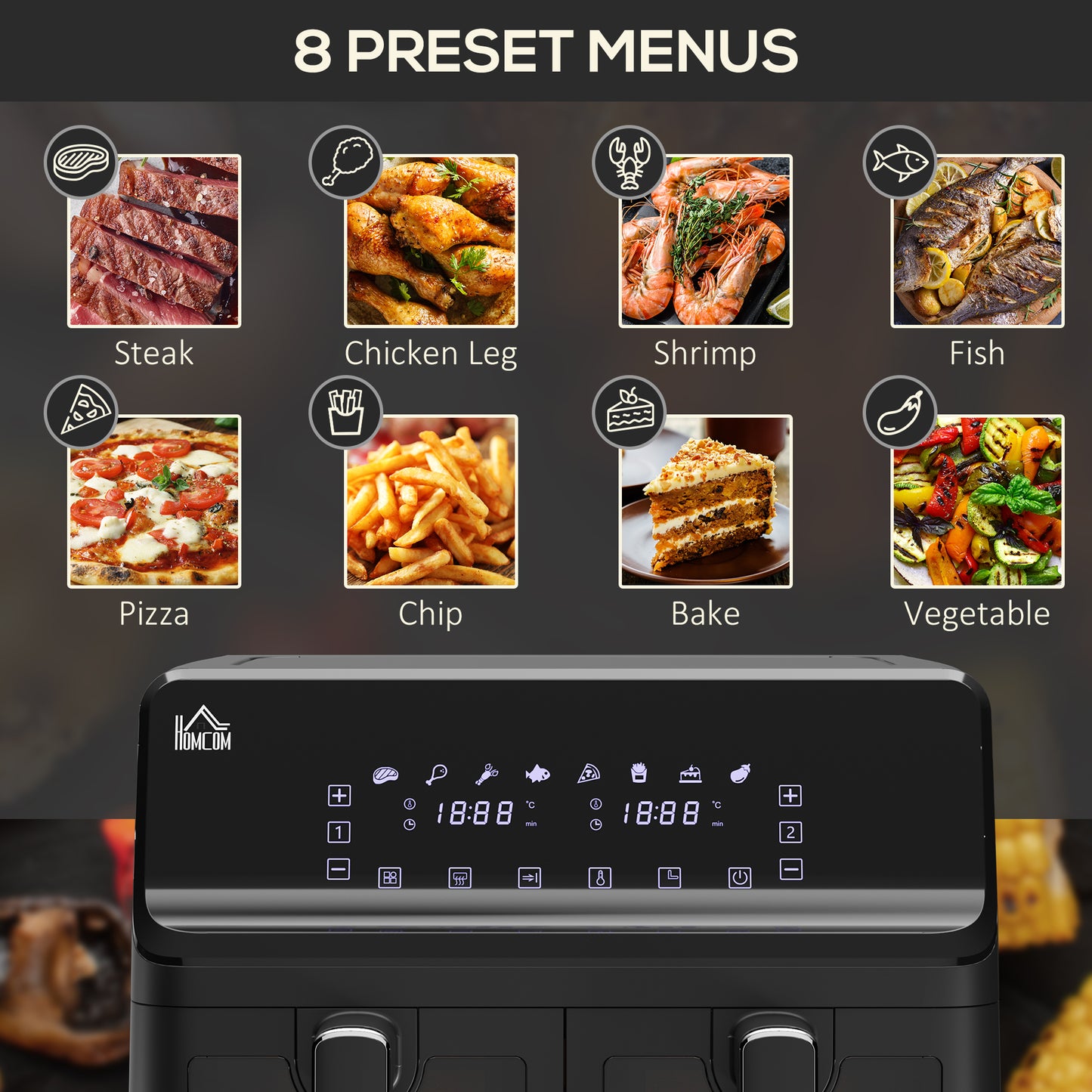 8L Dual Basket Air Fryer | 8-in-1 Digital Air Fryer Oven | 2500W | Silver