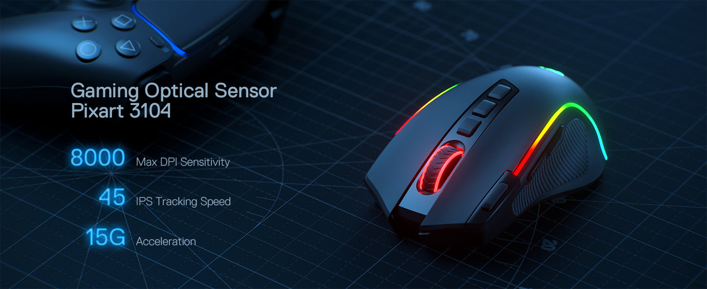 Redragon M612 PRO Wireless Gaming Mouse - 8000 DPI RGB Gaming Mouse with 11 Programmable Buttons for UK Gamers