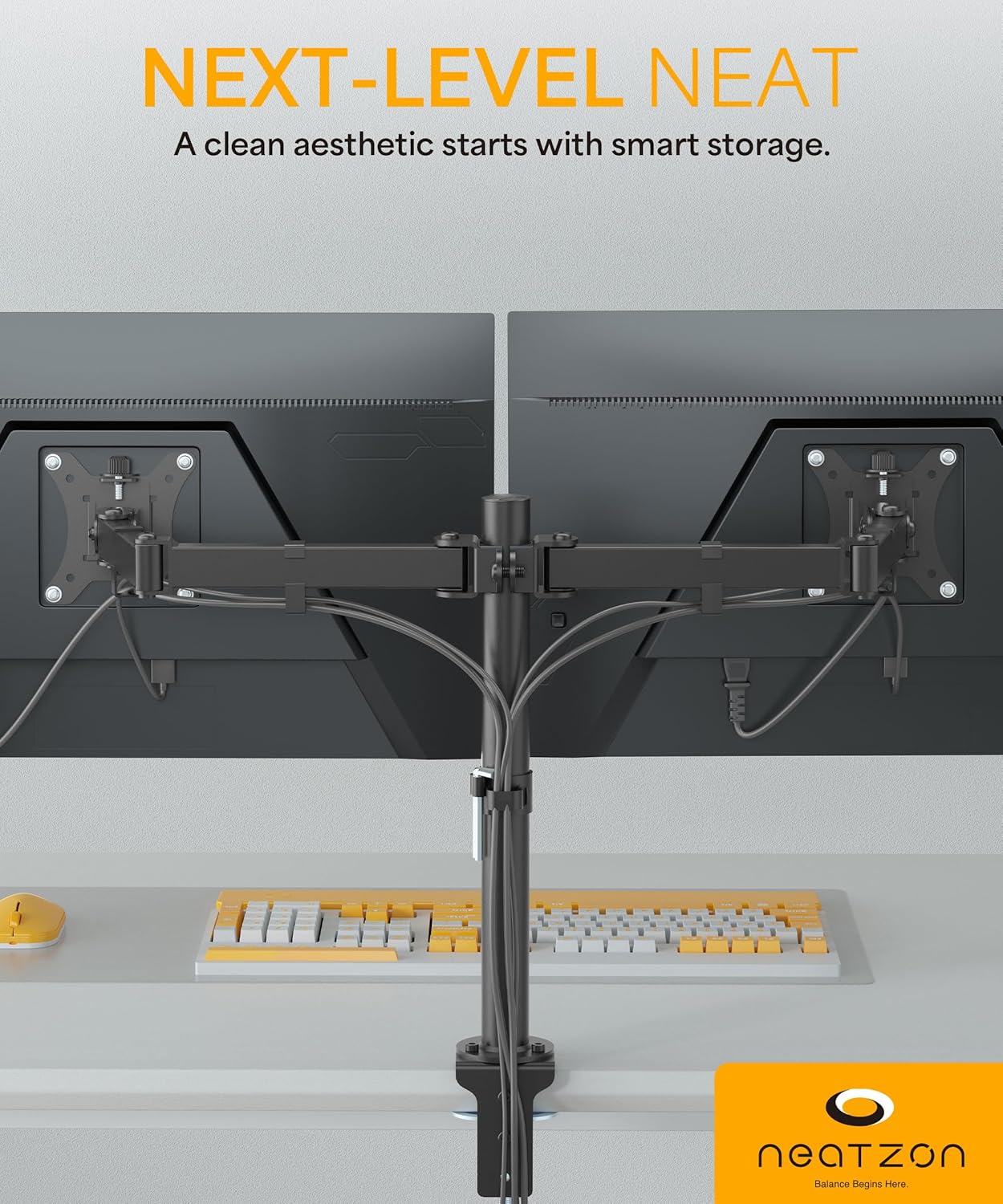 Dual 27" Monitor Arm Desk Mount – VESA Compatible, Up to 8kg per Arm, Cable Management (NZ‑ARM‑01)