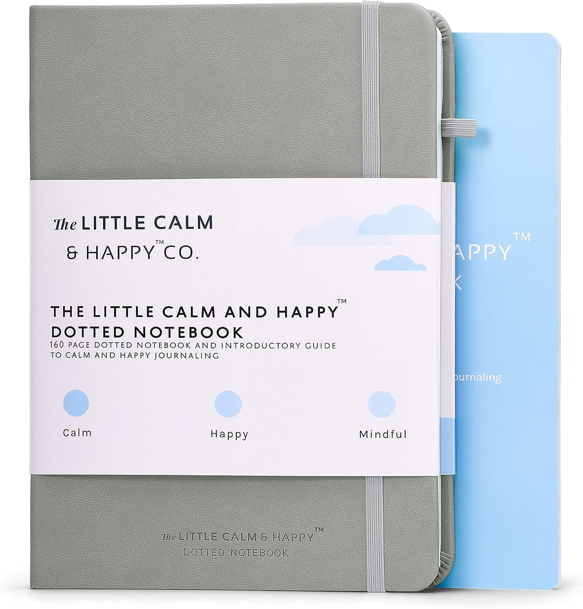 The Little Calm and Happy™ Dotted Notebook | 160-Page Hardcover Dot Grid Journal | 120gsm, Elastic Closure, Ribbon Bookmark, Back Pocket, Introductory Journaling Guide | Blue | Vegan