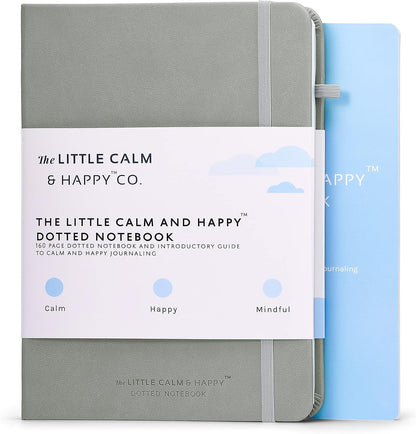 The Little Calm and Happy™ Dotted Notebook | 160-Page Hardcover Dot Grid Journal | 120gsm, Elastic Closure, Ribbon Bookmark, Back Pocket, Introductory Journaling Guide | Blue | Vegan