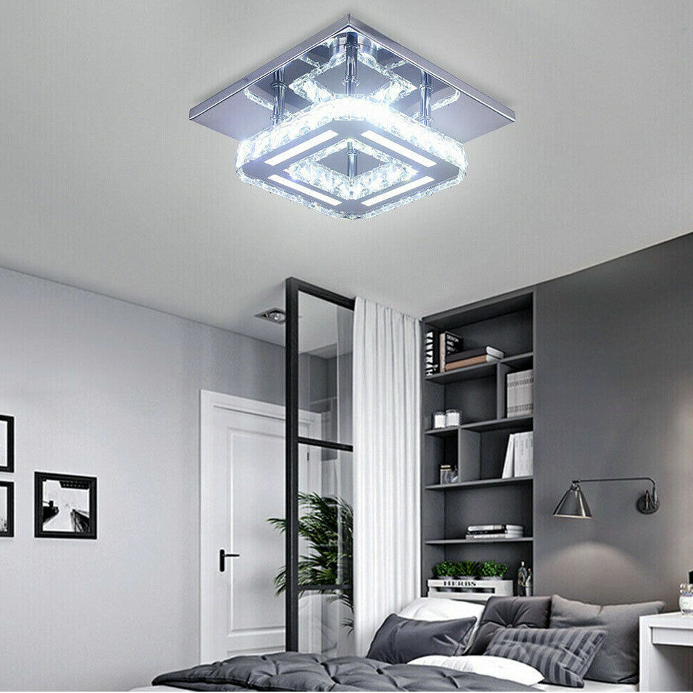 Crystal Ceiling Light LED Lamp | Modern Square Chandelier | Elegant Pendant Light for Living Room Hallway Bedroom