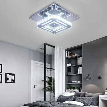Crystal Ceiling Light LED Lamp | Modern Square Chandelier | Elegant Pendant Light for Living Room Hallway Bedroom