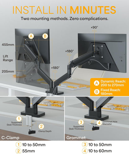 Dual 32" Monitor Arm Desk Mount – Height Adjustable, VESA Compatible, Cable Management (NZ‑ARM‑04)