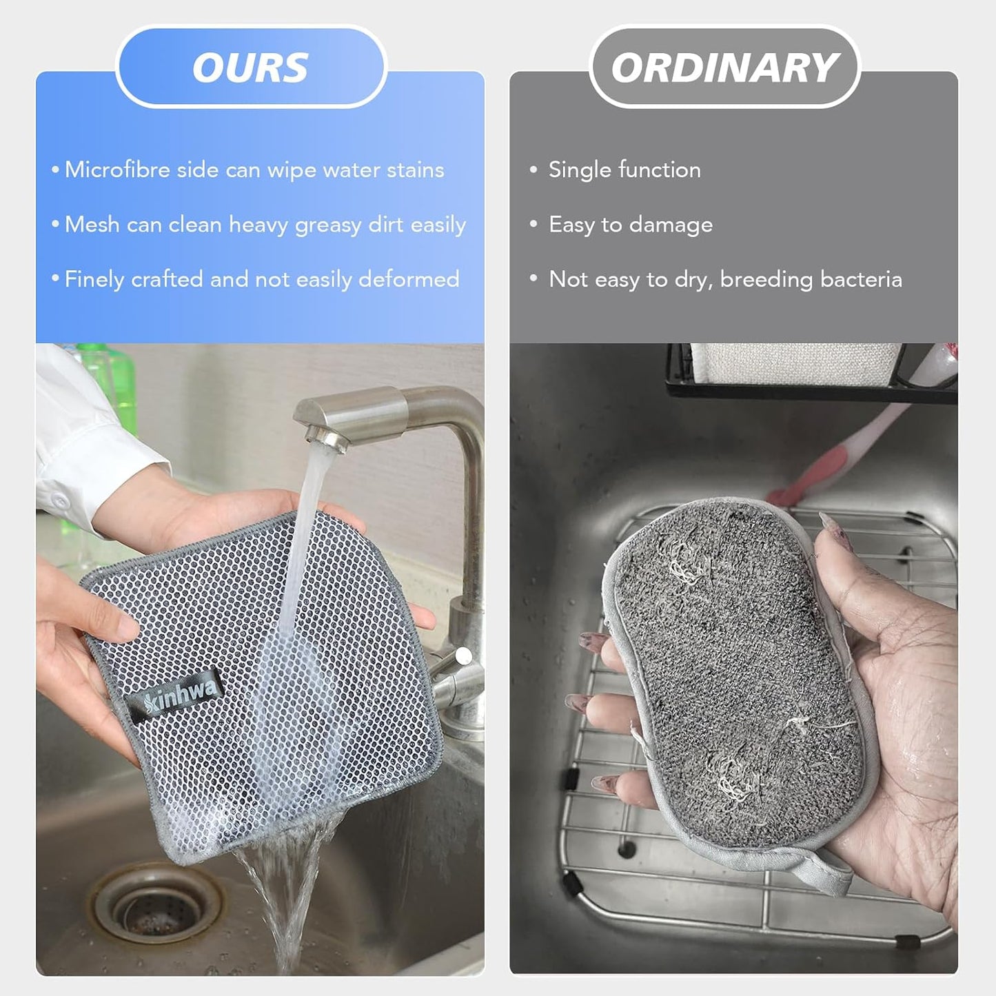 Microfibre Dish Cloths 6-Pack | Super Absorbent Quick-Dry Kitchen Cleaning Cloths with Scrubbing Side — 30 x 30 cm