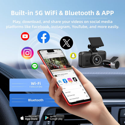 Miofive 4K Dash Cam Front and Rear, 5GHz Wi-Fi & GPS Dashcam with 64GB SD Card, Dual Car Camera Dash Cam with Parking Monitor, Night Vision, HDR, G-Sensor, Loop Recording, APP Control, Max 512GB