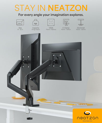 Dual 32" Monitor Arm Desk Mount – Height Adjustable, VESA Compatible, Cable Management (NZ‑ARM‑04)