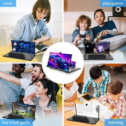 14 Inch 3D Mobile Phone Screen Magnifier – Portable Foldable Stand & Holder for All Smartphones – HD Screen Enlarger for Videos, Movies, Gaming – Eye Protection, Pull-Out Design – Black